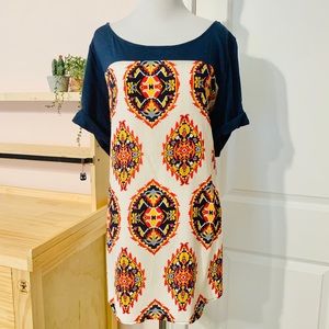 💥 5/$25 Blue, Cream, Yellow, & Red Printed Tunic